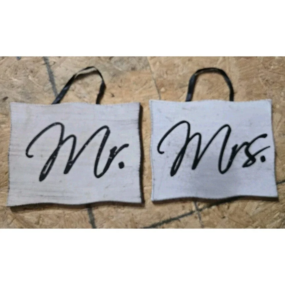 Wooden Mr And Mrs Signs For Chairs Wedding Photo Prop 8 X 10 Each Black & White